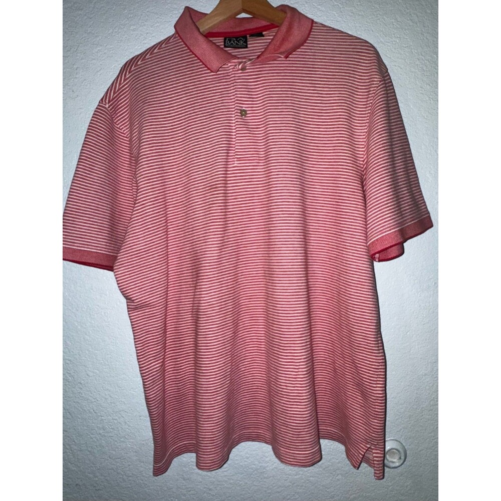 Jos A Bank Travelers Collection Polo Shirt Mens L Red White Striped Short Sleeve